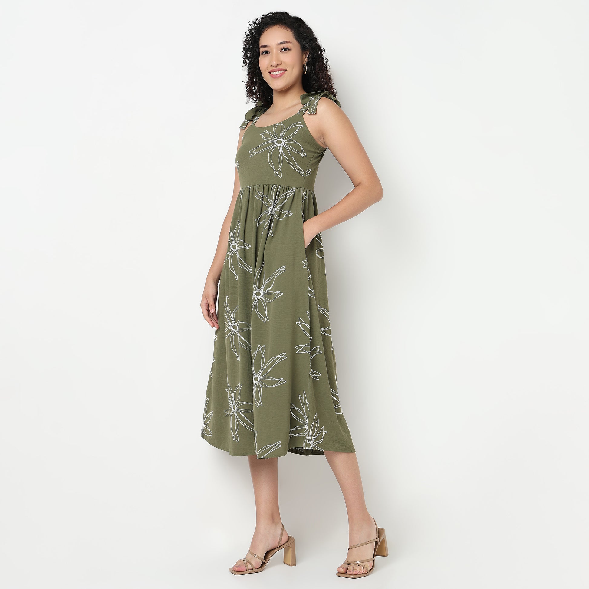 Buy Women Flare Fit Floral Sleeveless Dress