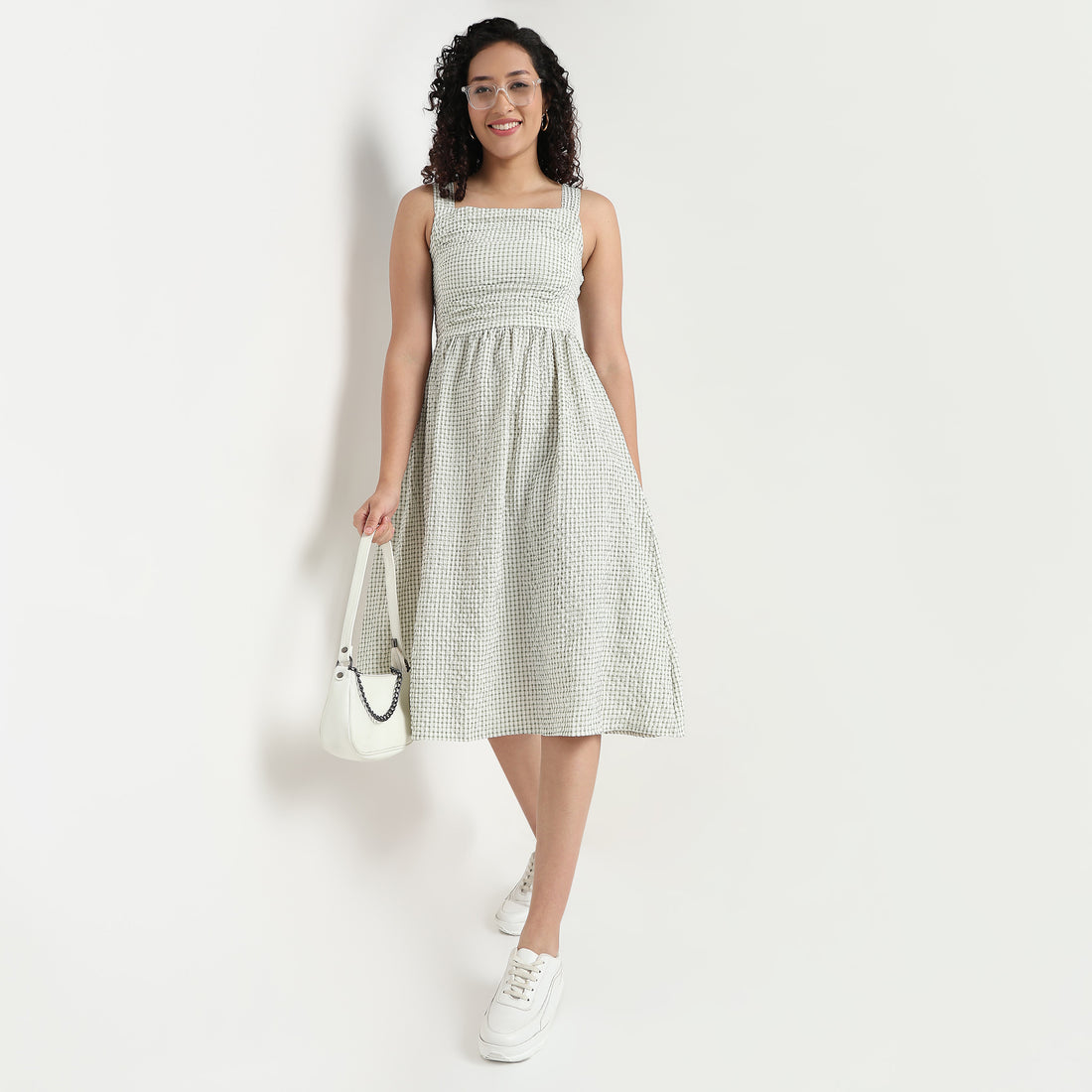 Buy Women Flare Fit Checkered Sleeveless Dress  - Style Union