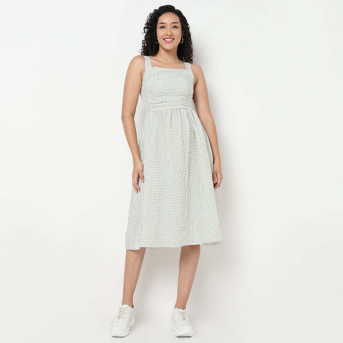 Buy Women Flare Fit Checkered Sleeveless Dress  - Style Union