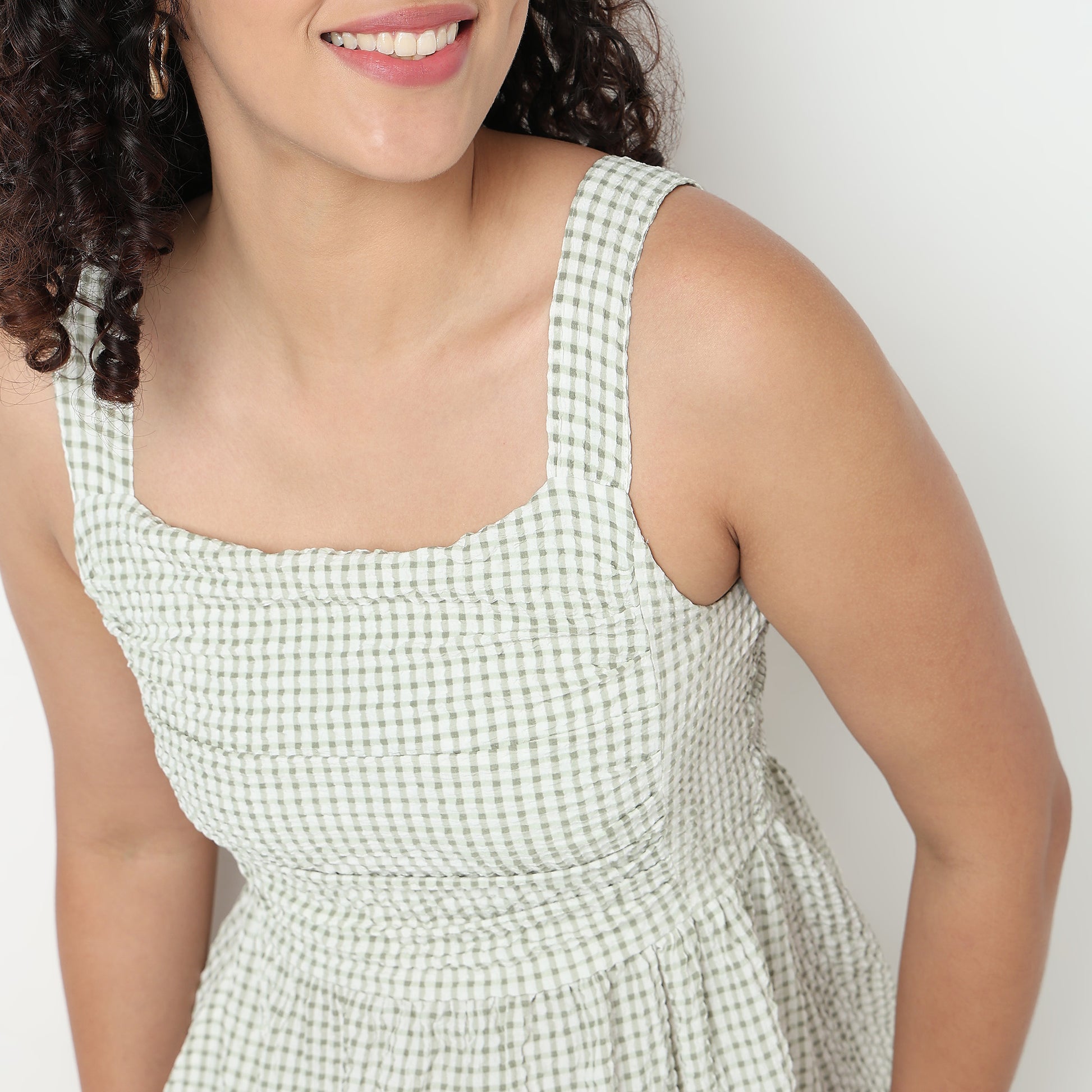 Buy Women Flare Fit Checkered Sleeveless Dress  - Style Union