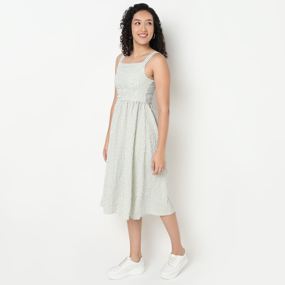 Buy Women Flare Fit Checkered Sleeveless Dress  - Style Union