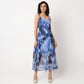 Abstract Print Flared A-Line Ruffle Detail Maxi Dress
