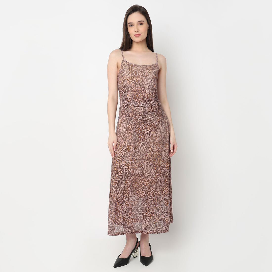 Off Shoulder Animal Print Mesh Dress