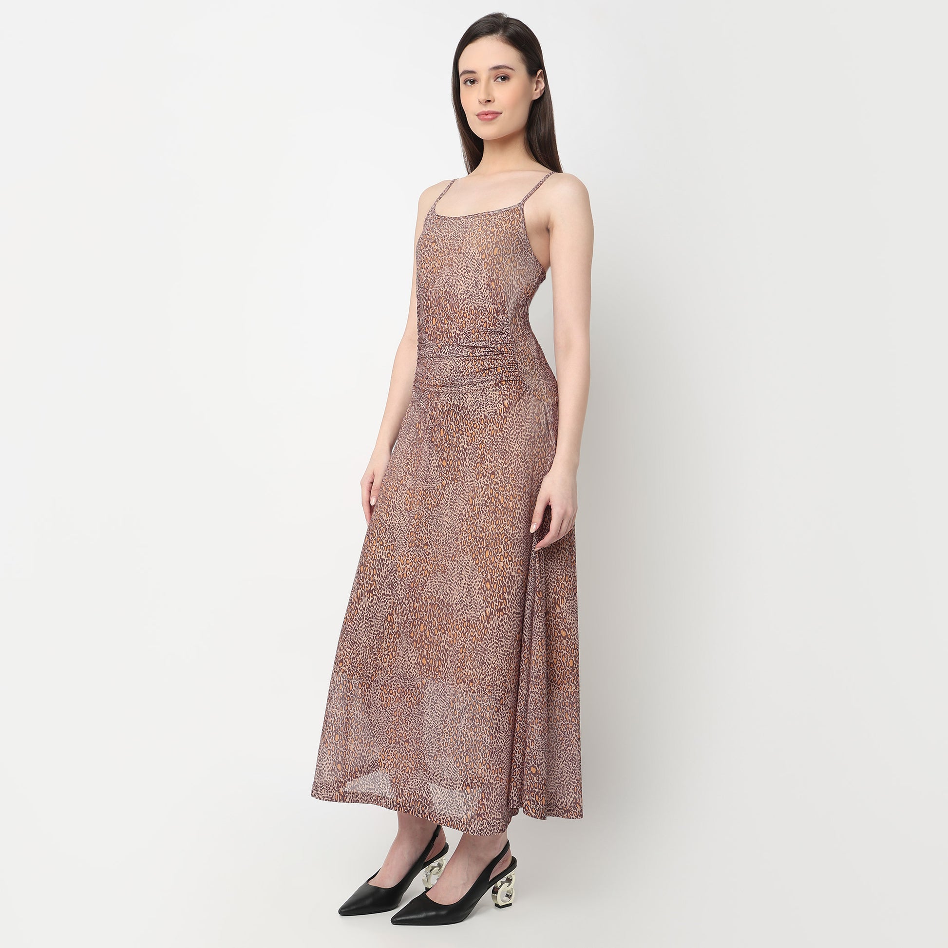 Off Shoulder Animal Print Mesh Dress