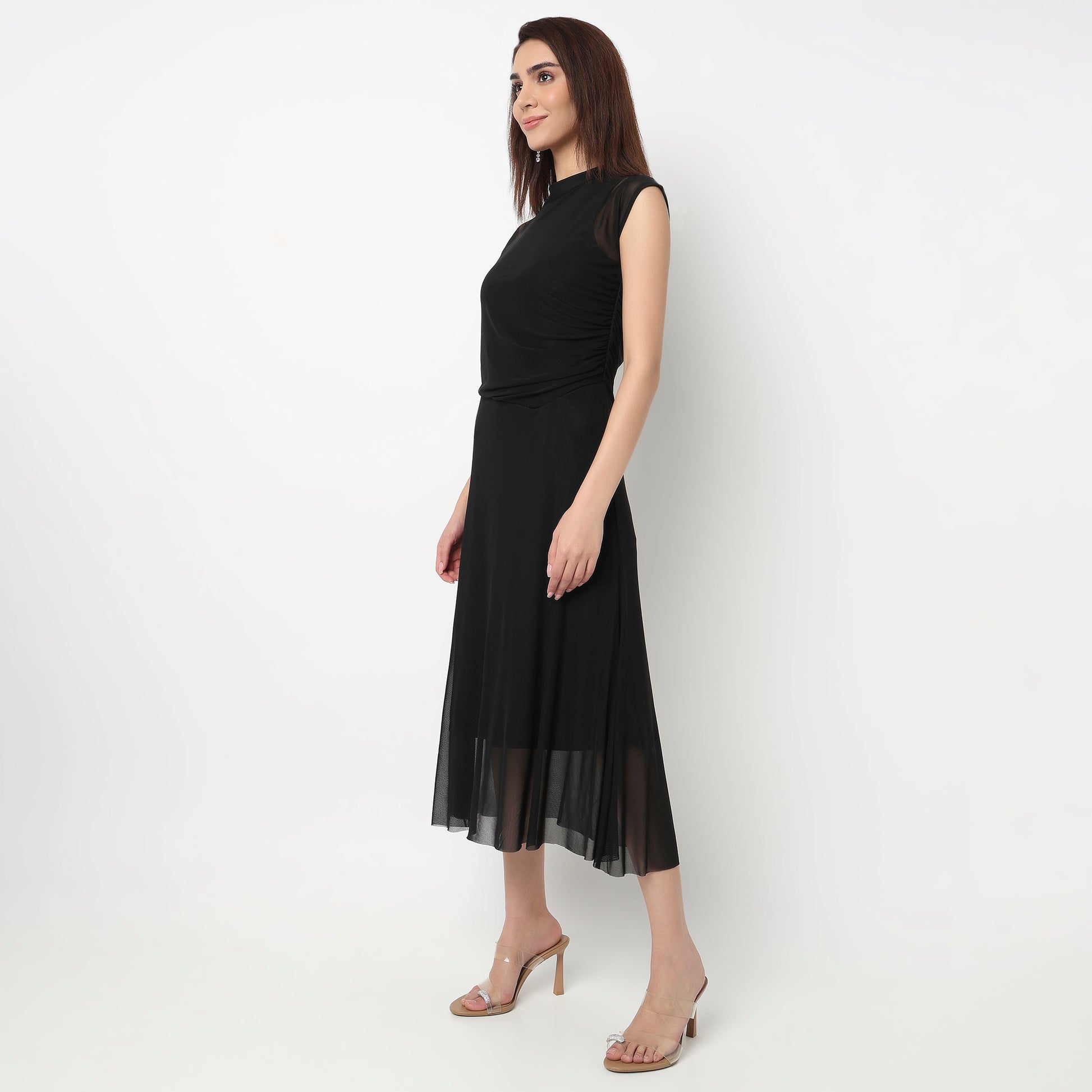 High Neck Mesh Dress With Handkerchief Hem