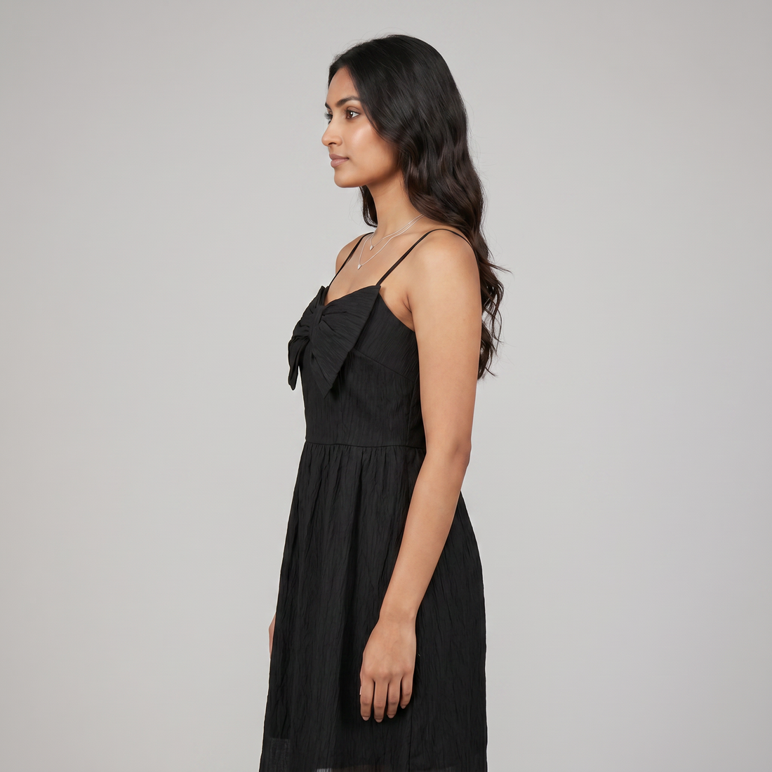 Solid V-Neck Flared Dress