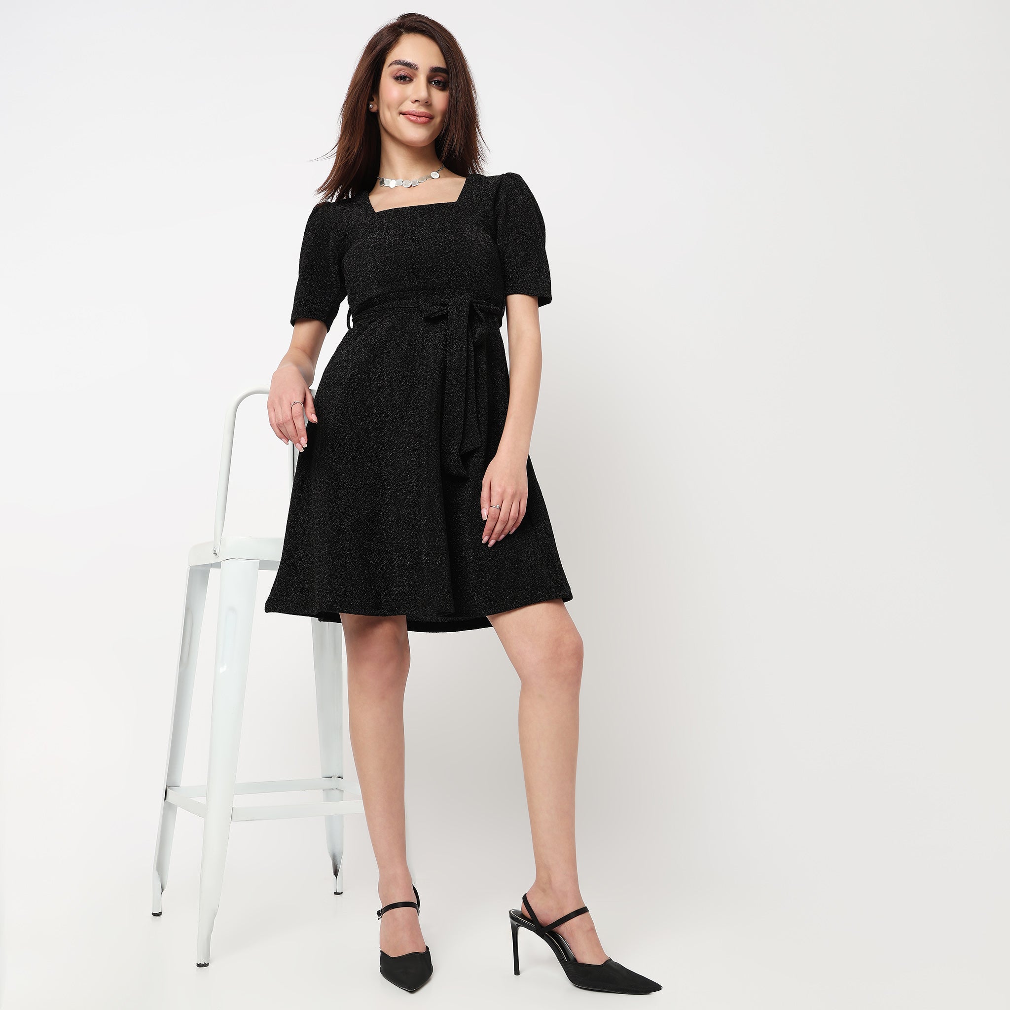 Shimmer Sheath Flared Party Dress