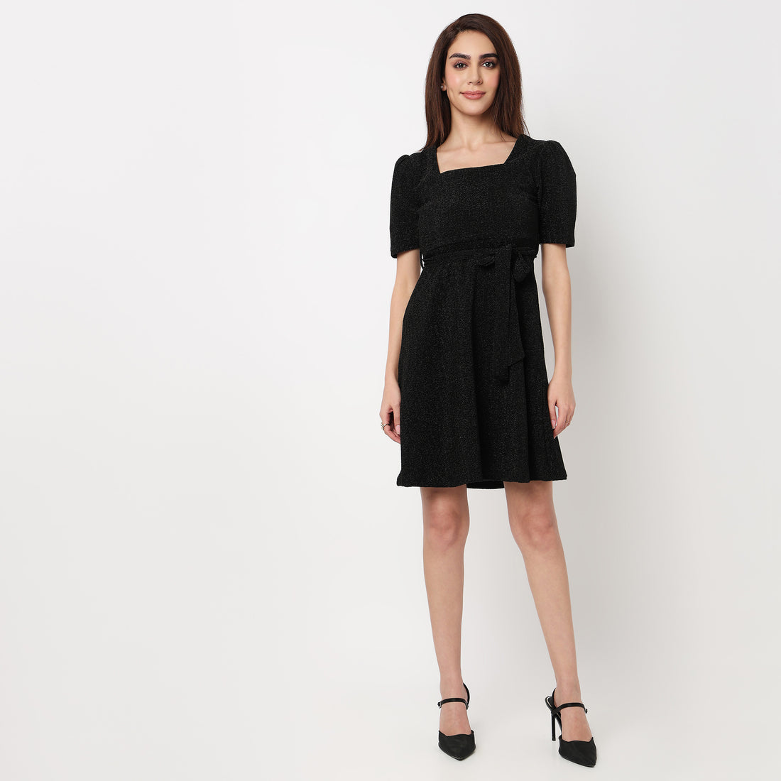 Shimmer Sheath Flared Party Dress