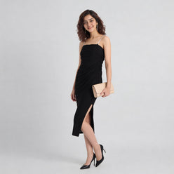 Square Neck Ruched Tube Dress With Detachable Straps