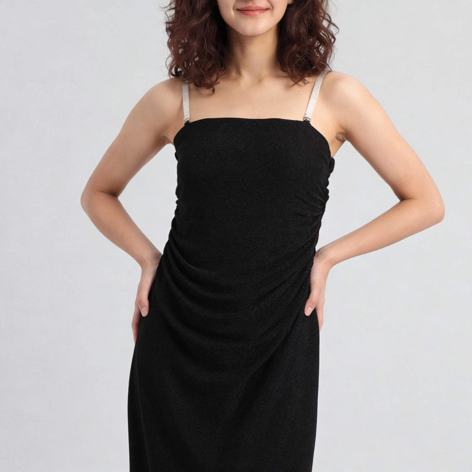 Square Neck Ruched Tube Dress With Detachable Straps