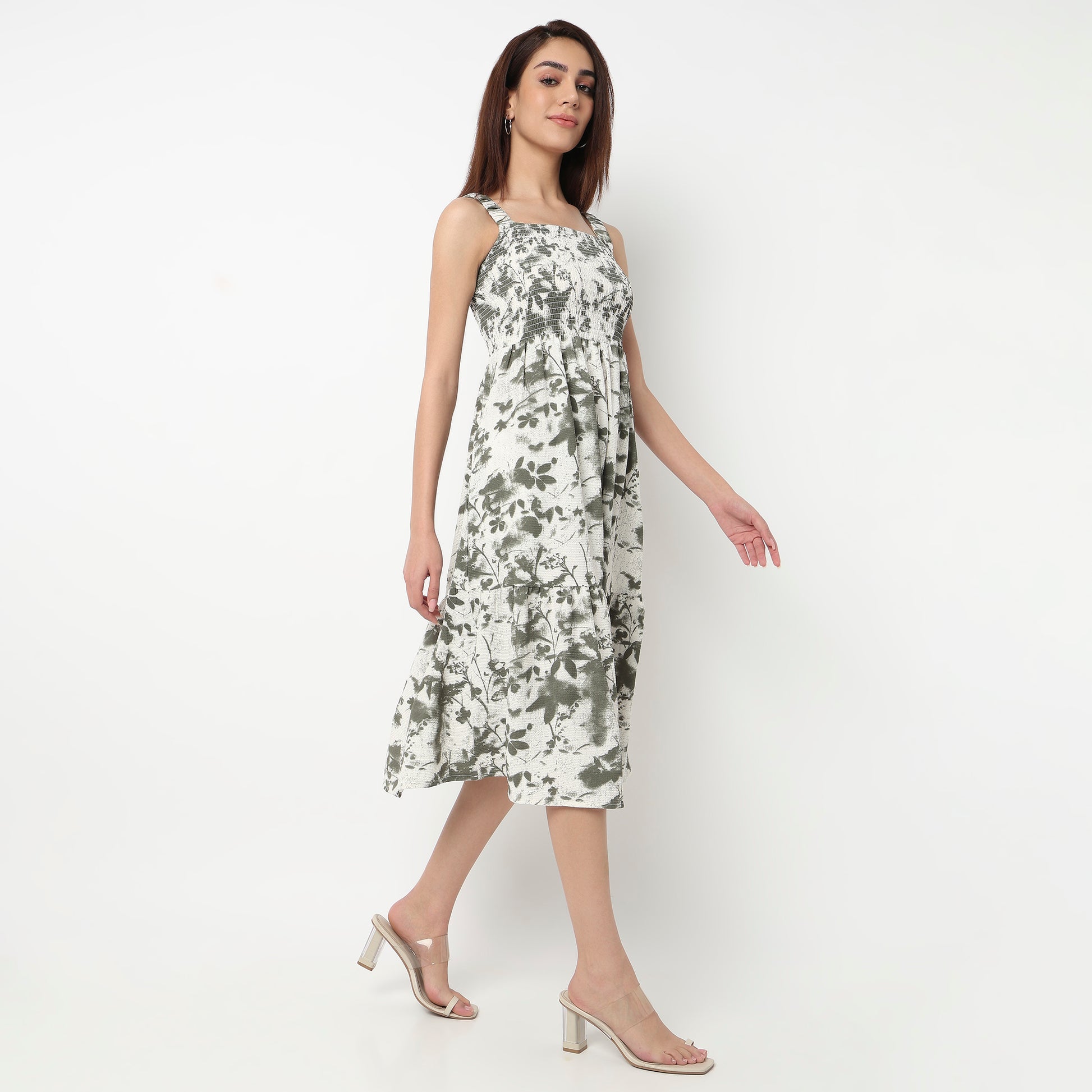 Strapy Midi Dress With Abstract Print