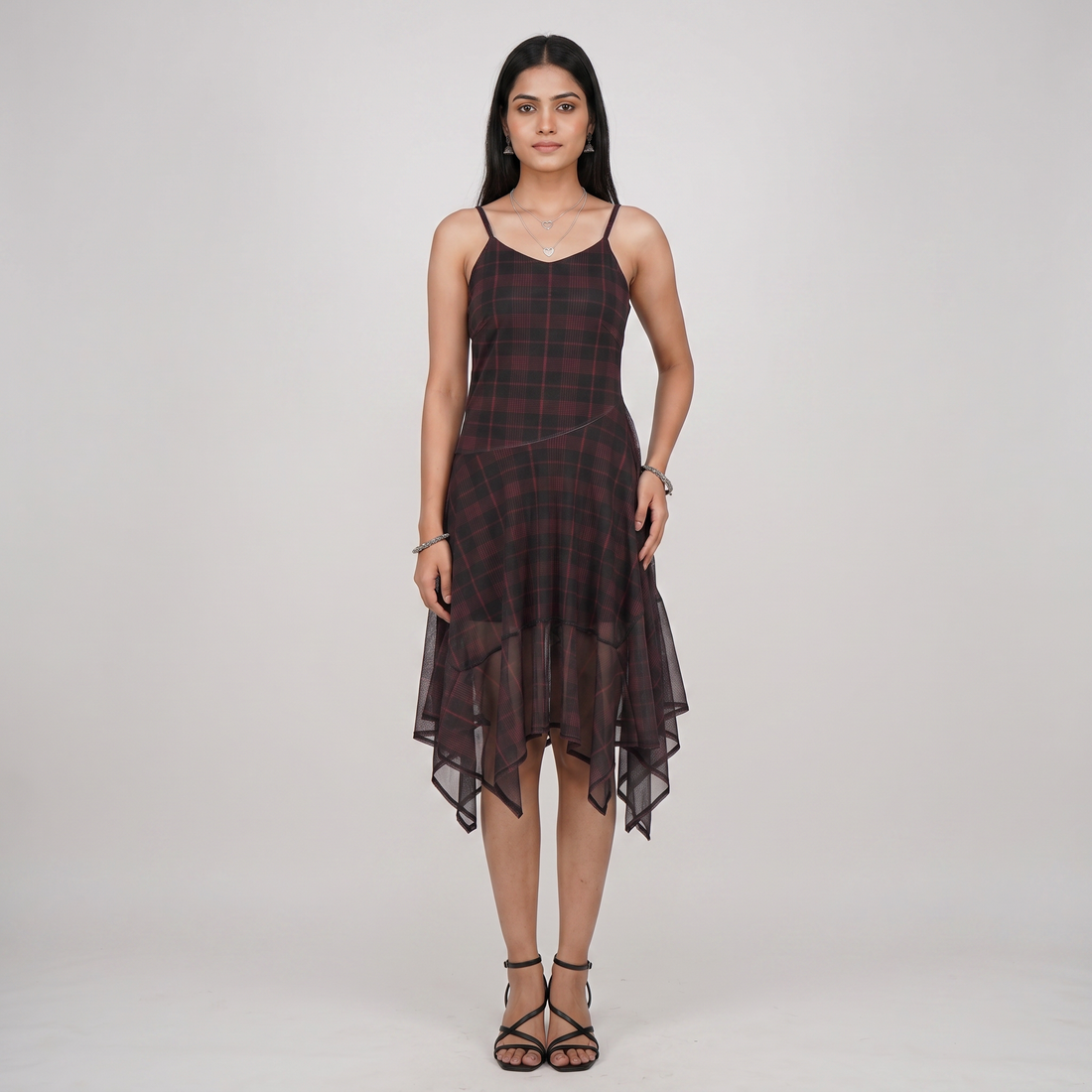 Checkered V-Neck Stappy Dress