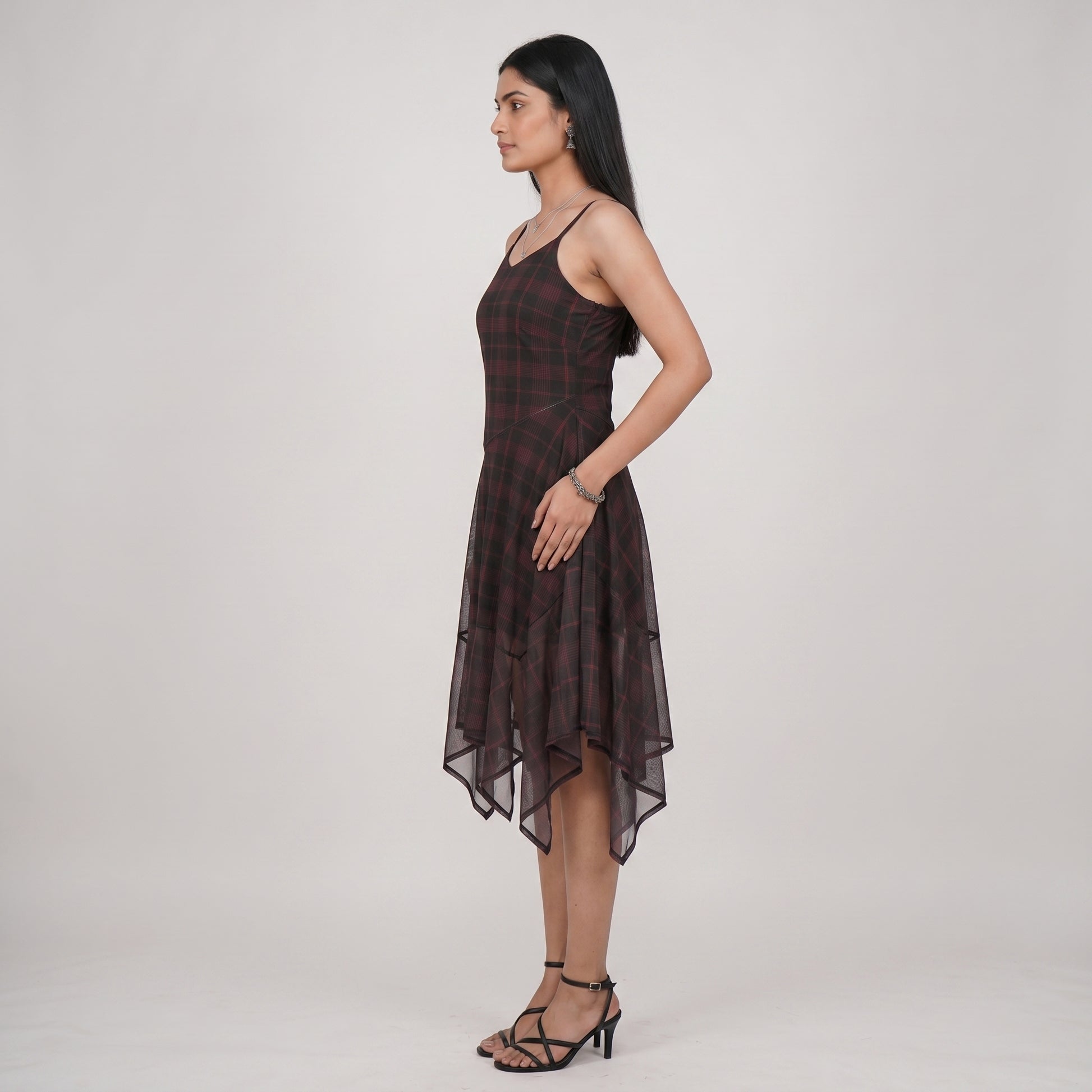 Checkered V-Neck Stappy Dress