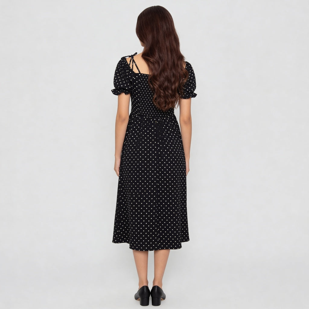 Floral Off Shoulder Dress With Polka Print Detail