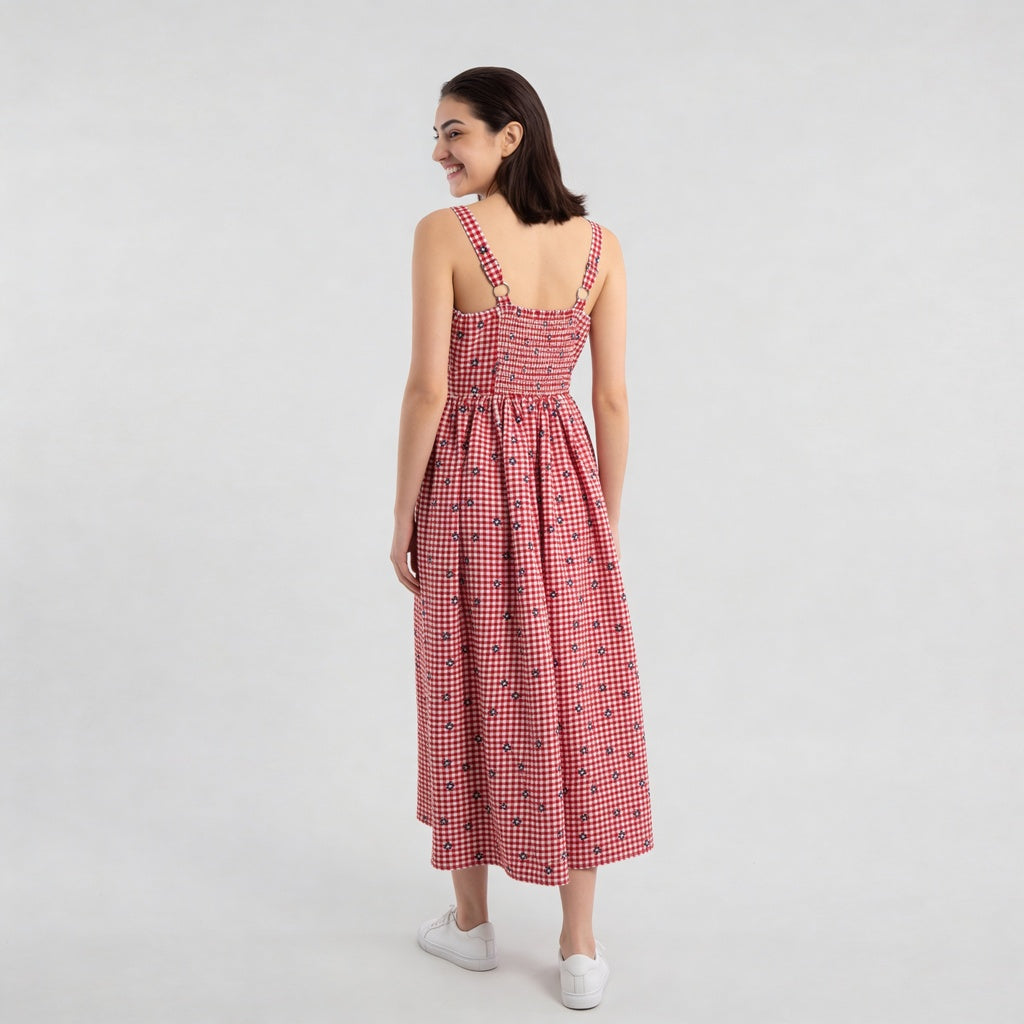 Checkered Flare Strappy Dress