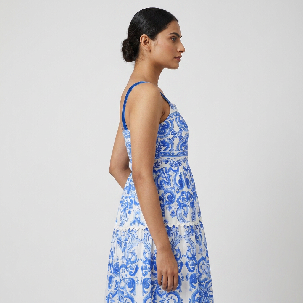 Cotton Printed Strapy Flare Dress