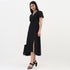 V-Neck Textured Flare Dress With Pearl Bow