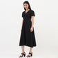 V-Neck Textured Flare Dress With Pearl Bow