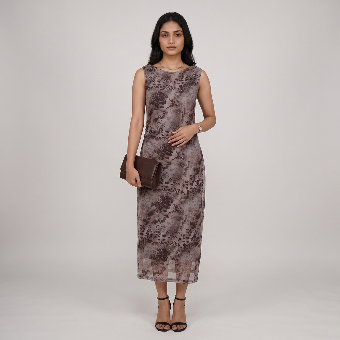 Printed Cowl Neck Slim Fit Dress