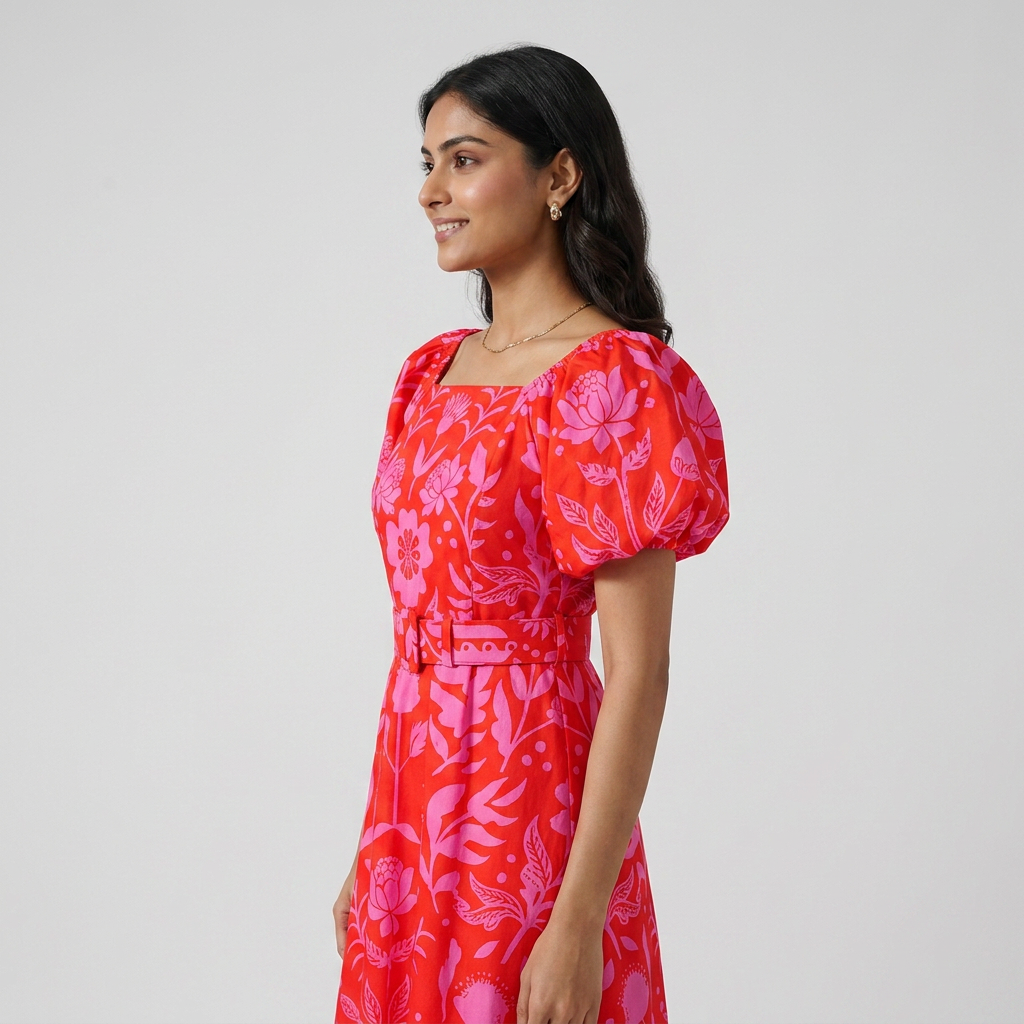 Cotton Printed Flared Dress