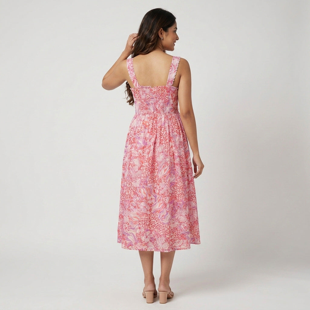 Printed Scoop Neck Flared Dress
