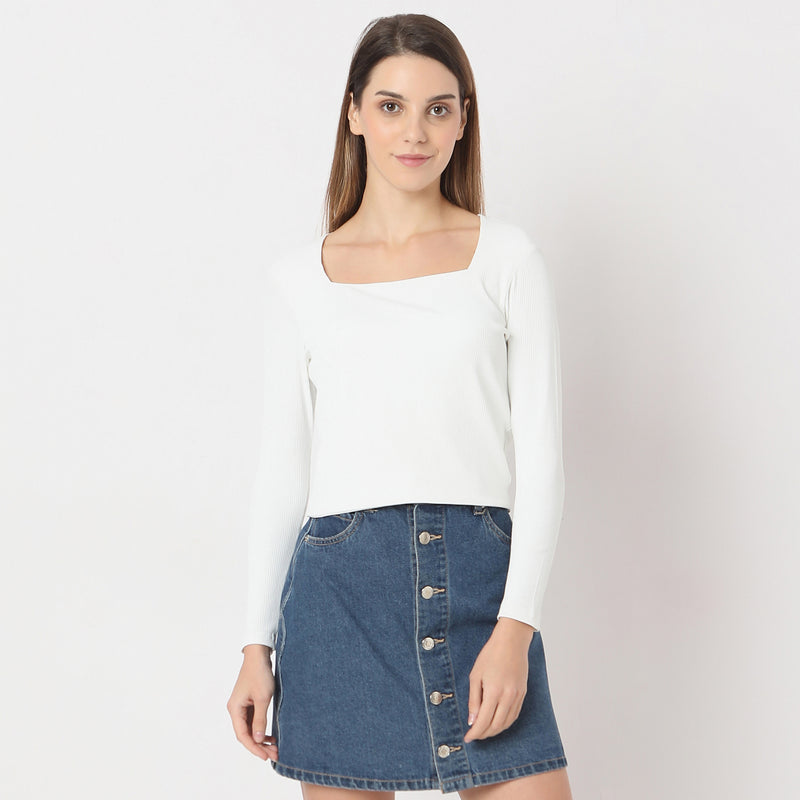 Fitted Square Neck Full Sleeve Finishing Top