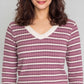 V-Neck Striped Cropped T-Shirt