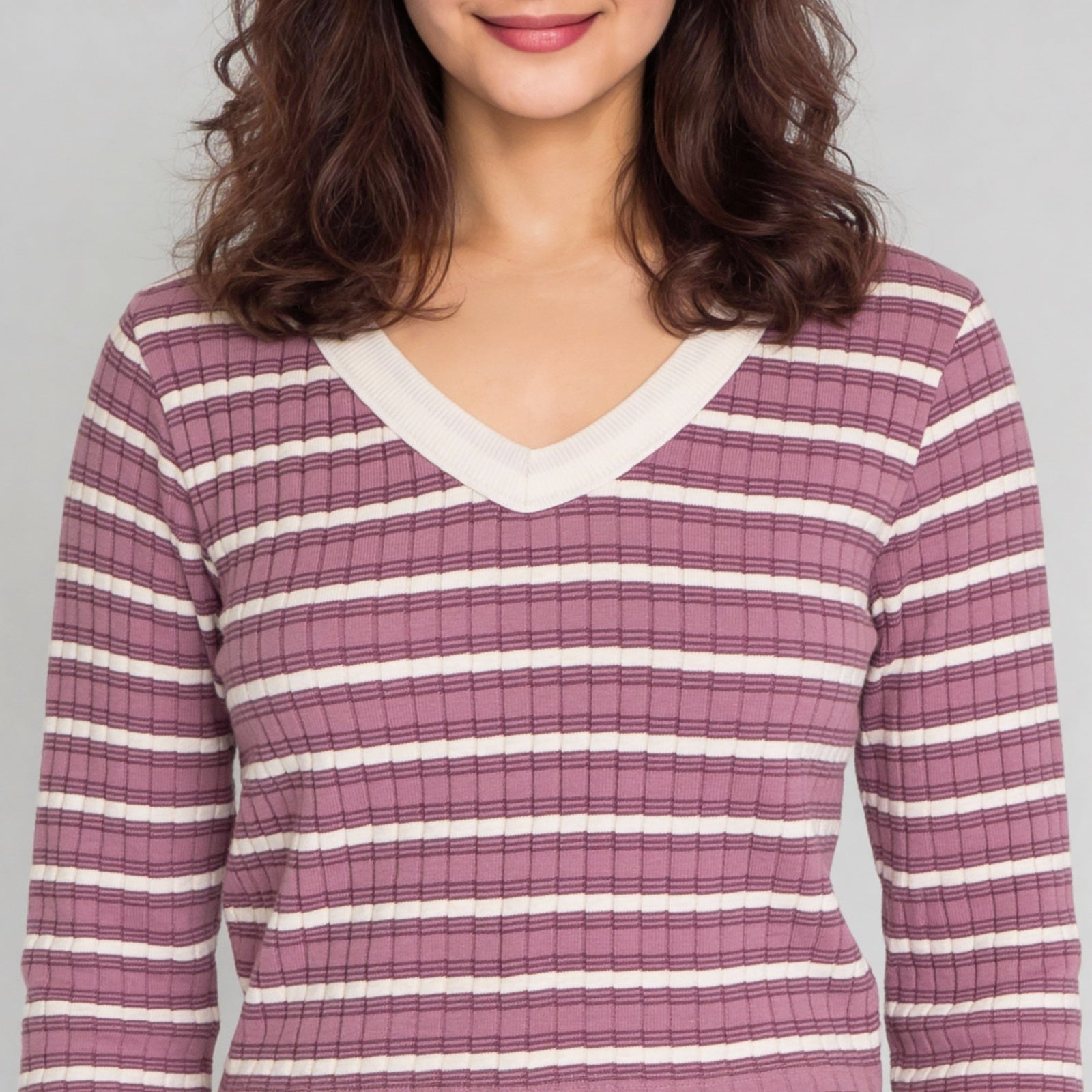 V-Neck Striped Cropped T-Shirt