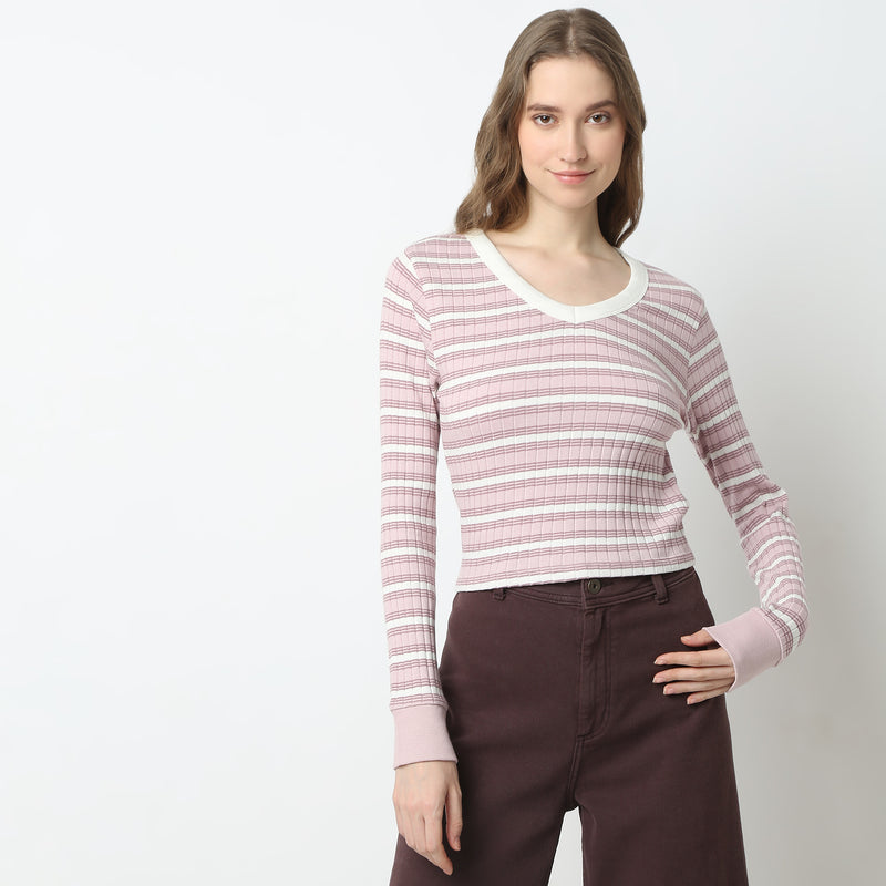 Slim Fit Striped V-Neck T-Shirt