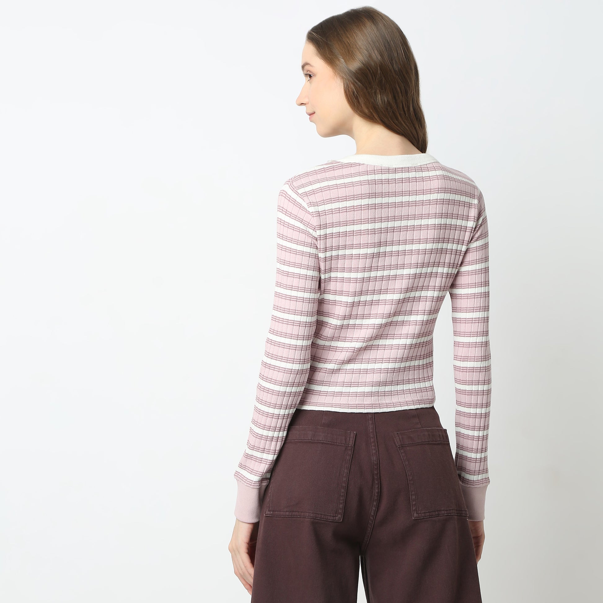 V-Neck Striped Cropped T-Shirt