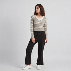 V-Neck Striped Cropped T-Shirt