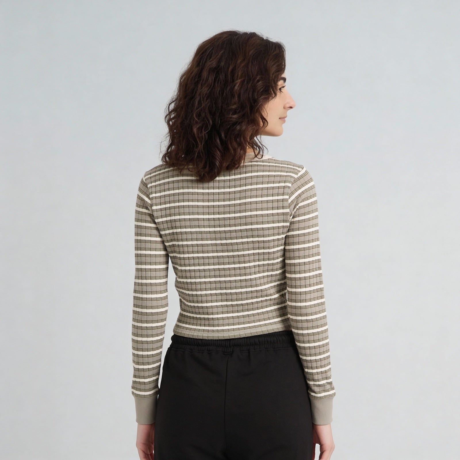V-Neck Striped Cropped T-Shirt