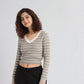 V-Neck Striped Cropped T-Shirt