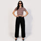 Fitted Striped Polo Neck with Zipper Opening Short Sleeve Crop T-Shirt