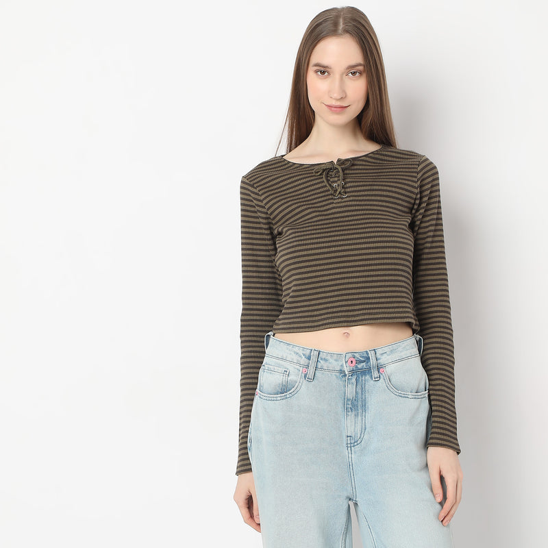 Striped Round Neck Full Sleeve T-Shirt