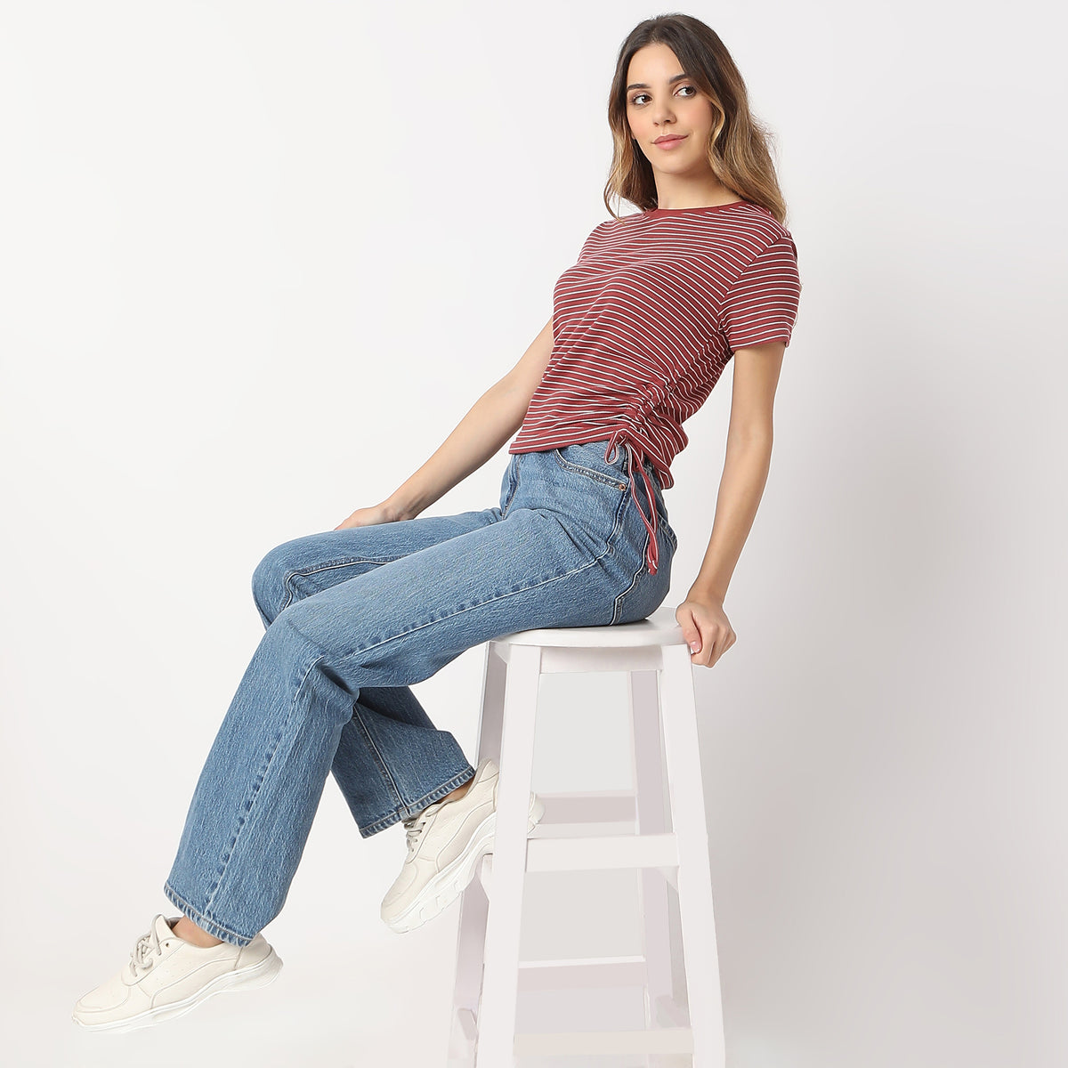 Fitted Striped Betty With Side Ruching T-Shirt