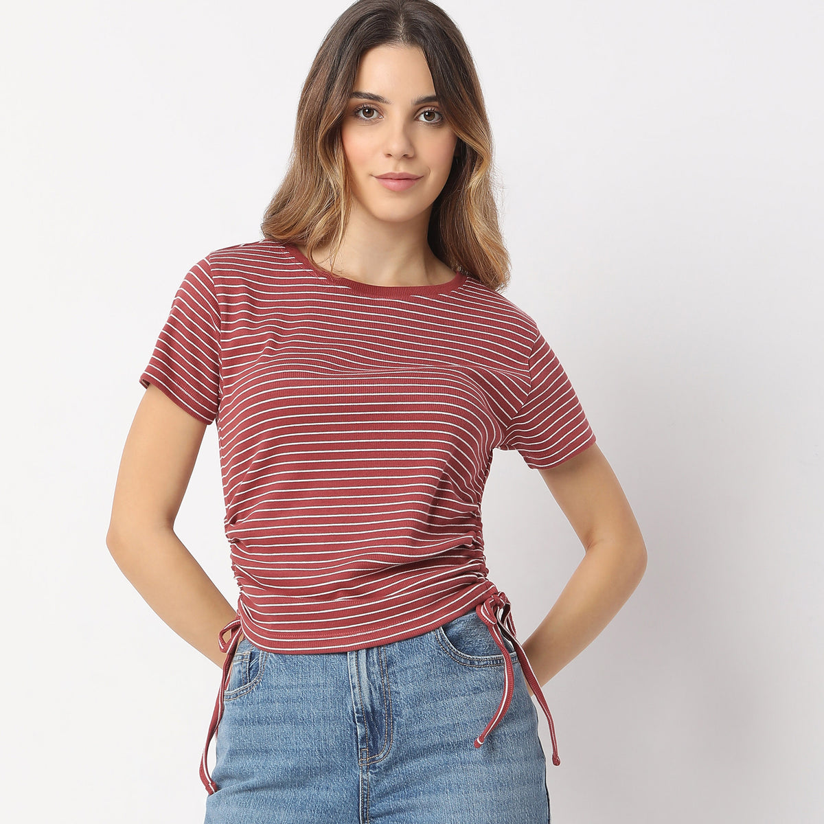 Fitted Striped Betty With Side Ruching T-Shirt