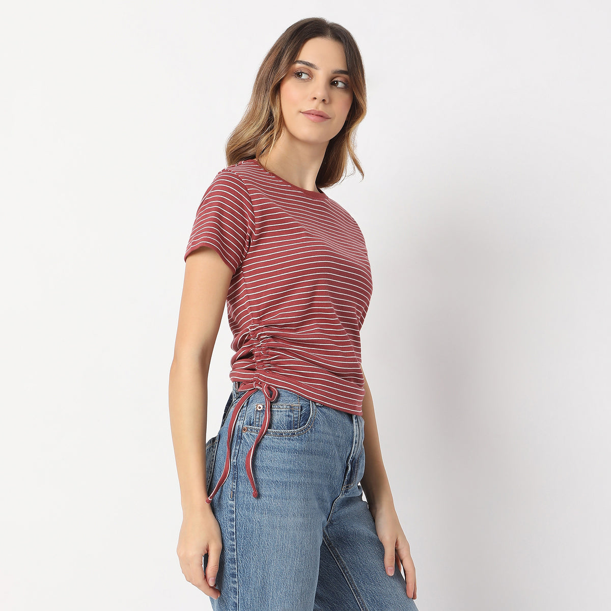 Fitted Striped Betty With Side Ruching T-Shirt