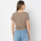 Striped Cropped Side Ruching T-Shirt