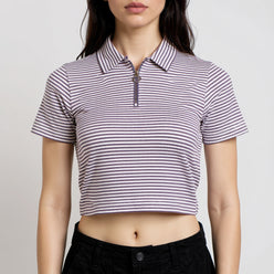 Striped Polo T-Shirt With Mock Neck Zipper