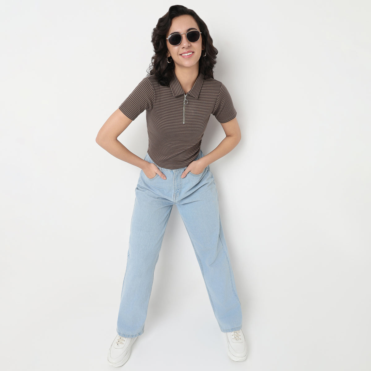 Order Now Women Striped Polo Neck Slim Fit Western Wear Betty Essential Tee by Style Union