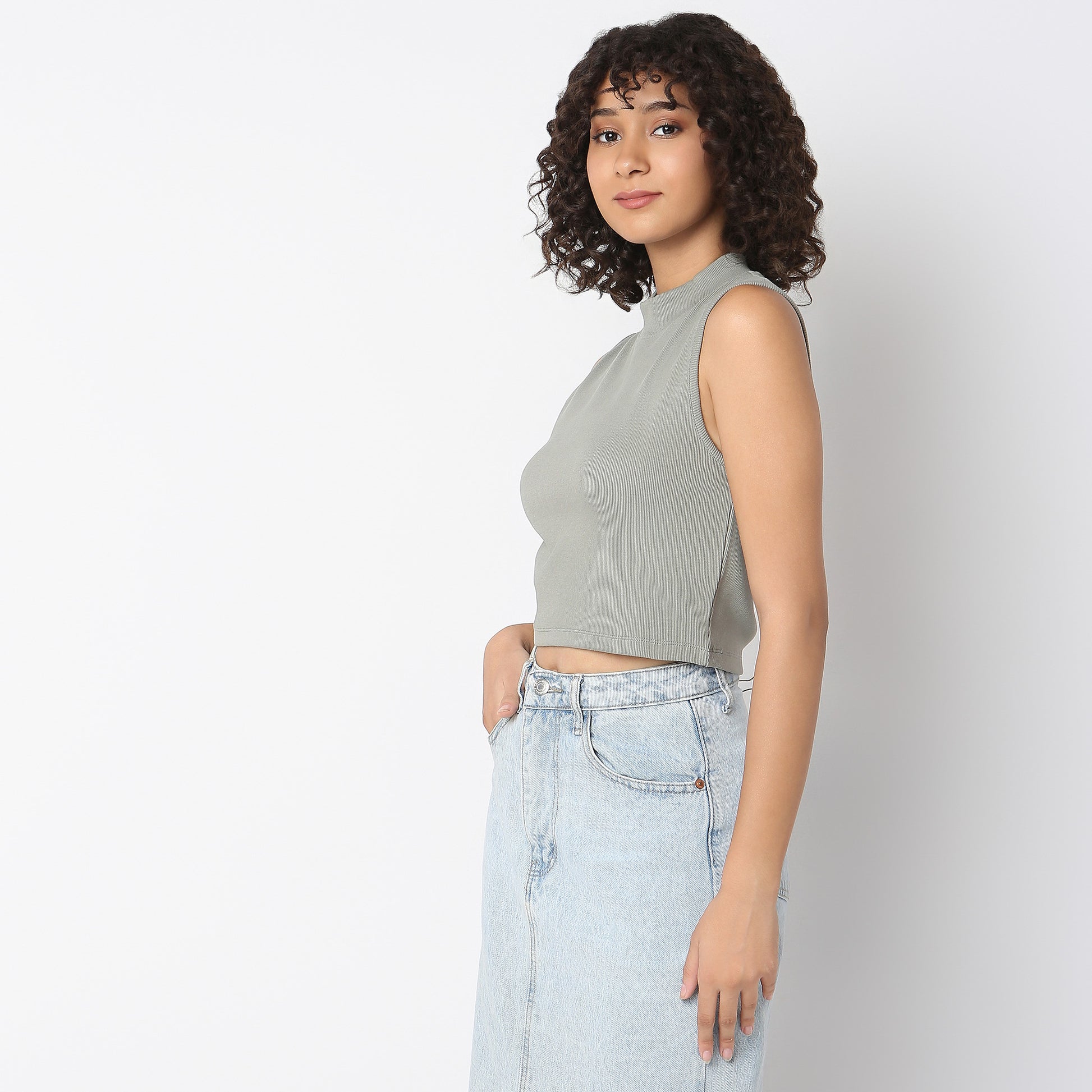 Buy Women Fitted Solid Sleeveless T-Shirt  - Style Union