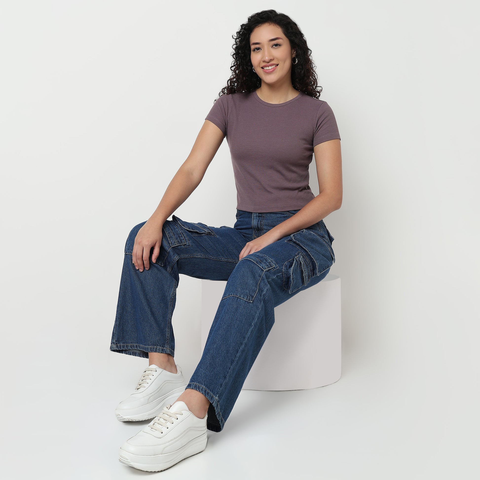 Buy Women Regular Fit Solid Short Sleeve T-Shirt  - Style Union