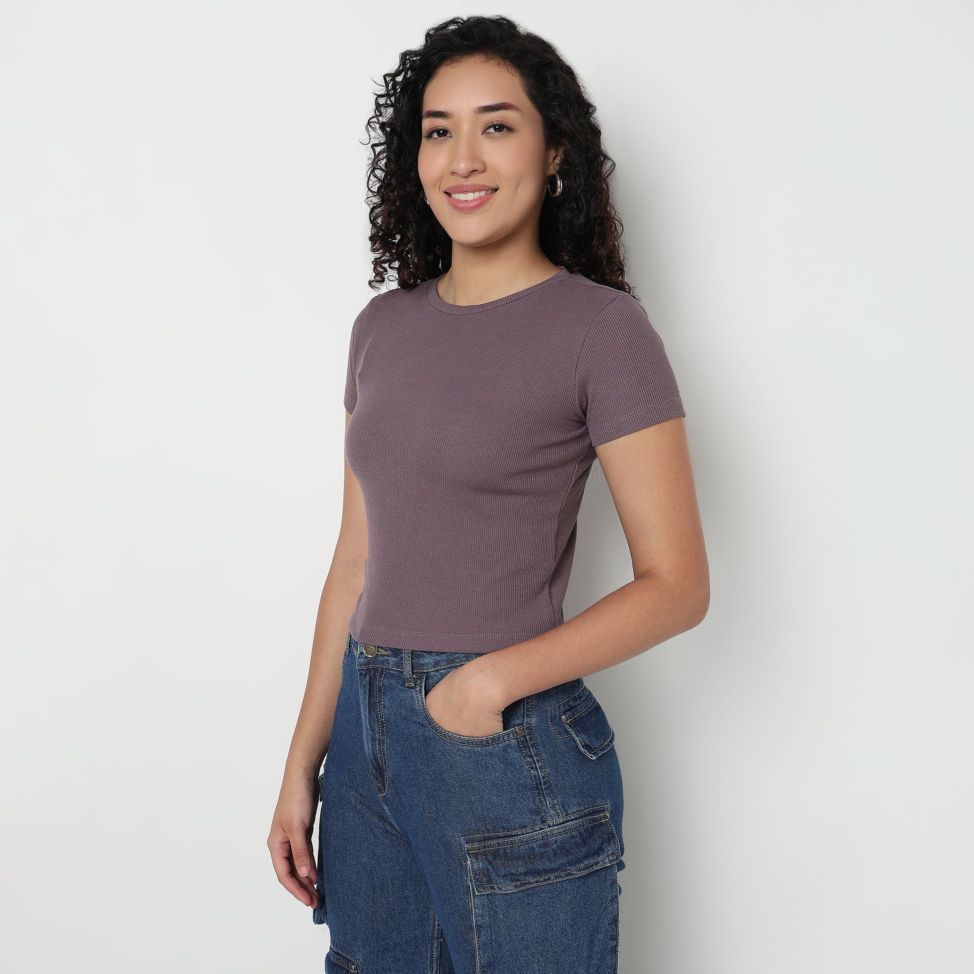 Buy Women Regular Fit Solid Short Sleeve T-Shirt  - Style Union