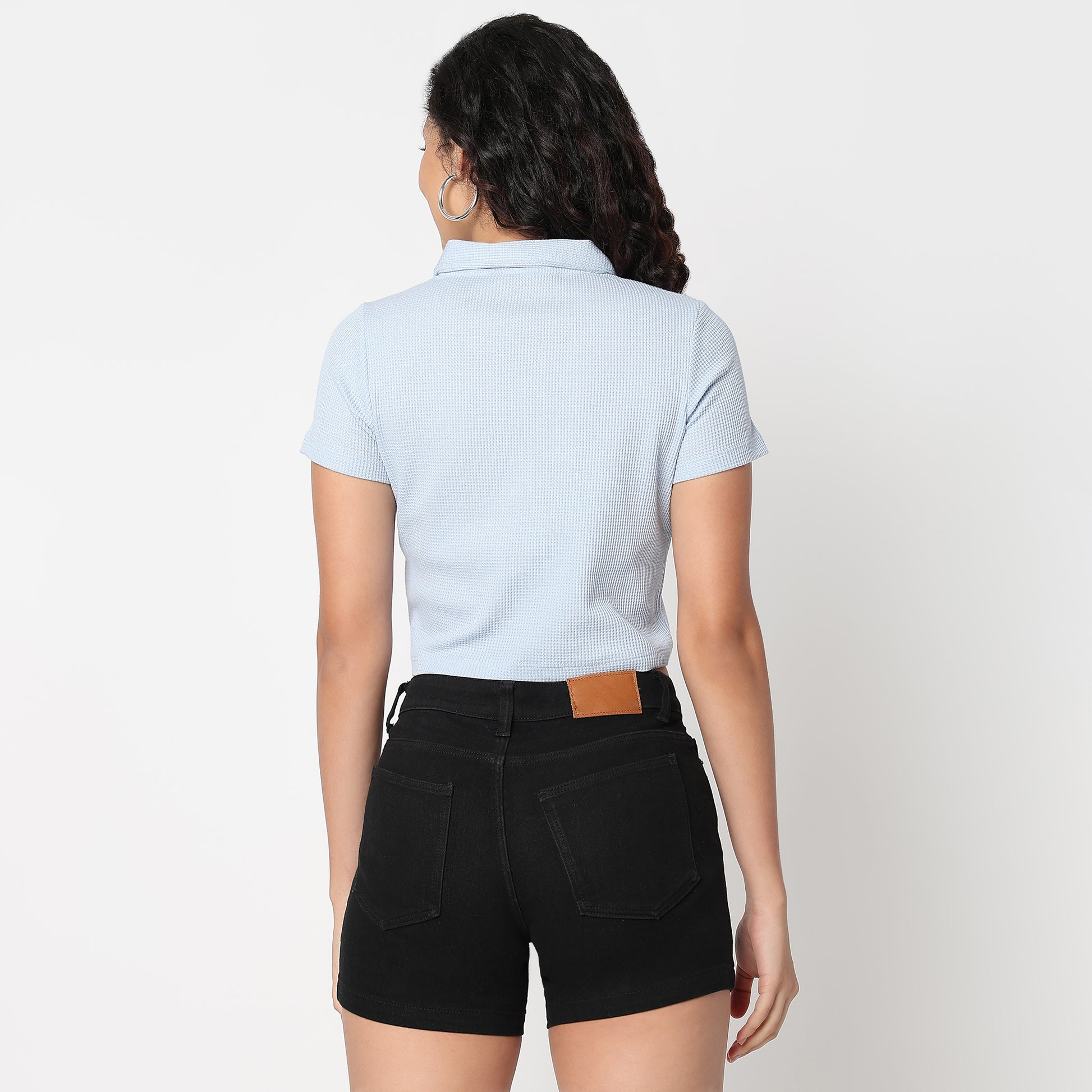 Betty Essential T-Shirt with Collar and Partial Metal Zip Open