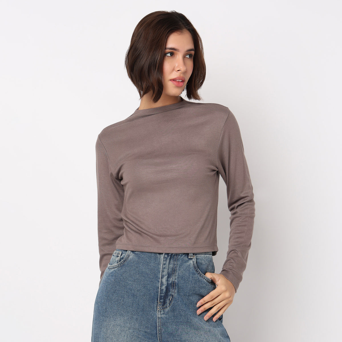 High Neck Full Sleeve Essential T-Shirt