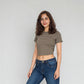 Knitted Striped Slim Fit Crop T-Shirt