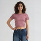 Knitted Striped Slim Fit Crop T-Shirt