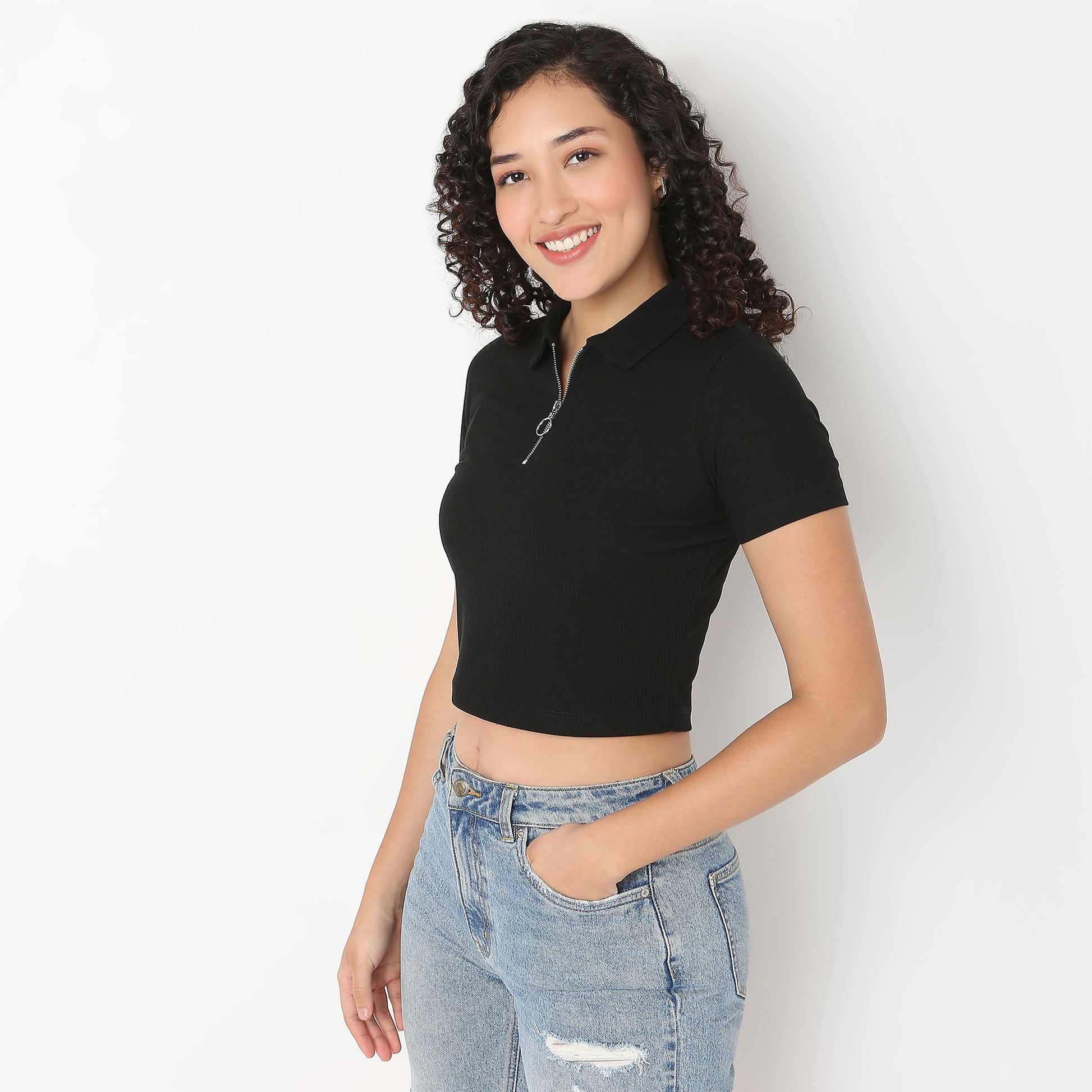 Buy Women Fitted Solid Short Sleeve T-Shirt  - Style Union