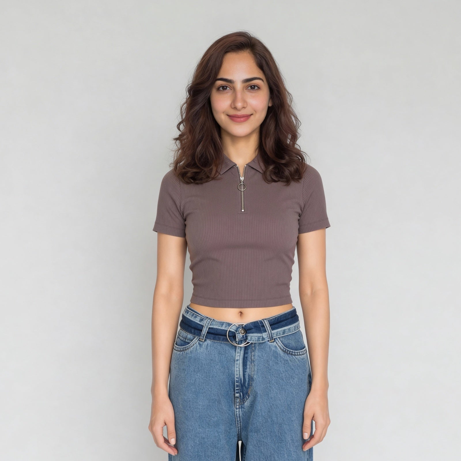 Polo Neck Cropped T-Shirt